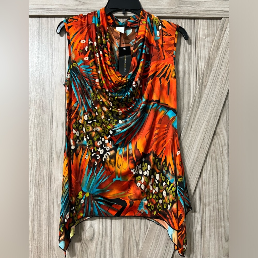 Drape Neck Top with Handkerchief Hem by Jennie & Marlis Sz M NWT